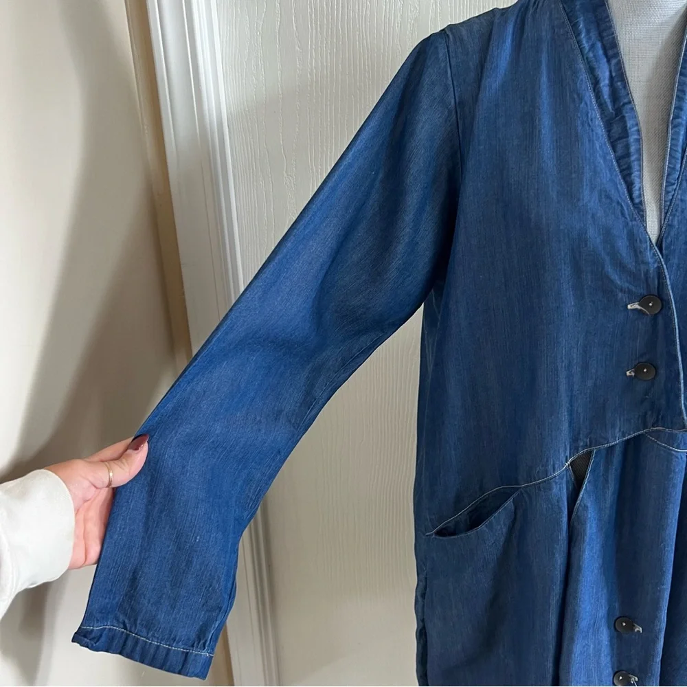 Cynthia Ashby Chambray Denim Asymmetrical Jacket Tunic